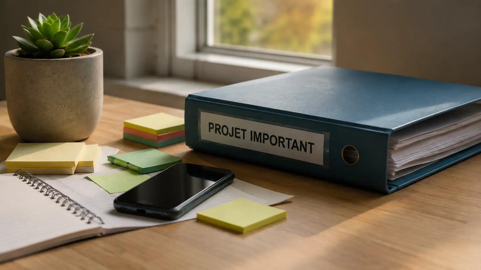 Classeur projet important fermé au milieu de tâches secondaires